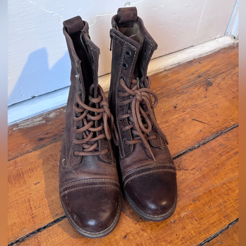 Women’s Steve Madden Troopa Leather Combat Zip Up Boot Size 8 Brown